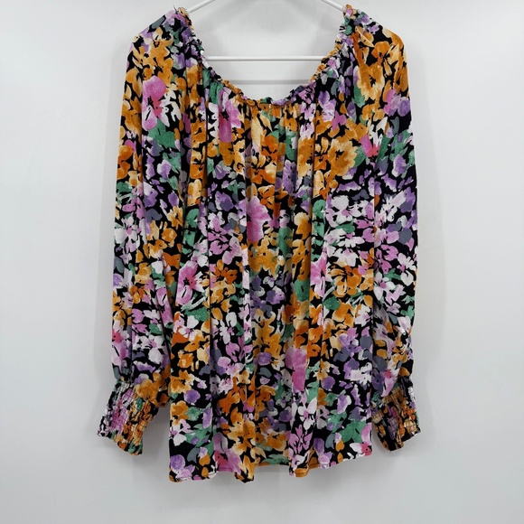Terra Sky Top Women 2X Multicolor Long Sleeve Floral Off The Shoulder Colorful - Picture 4 of 10